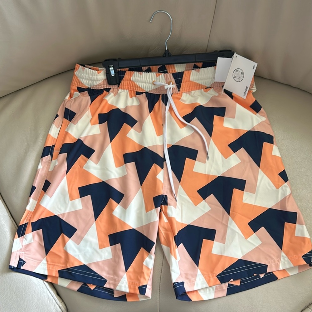 NWT SVRN Code Swim Trunks Mens XL Orange Blue Geo Sovereign Board Shorts